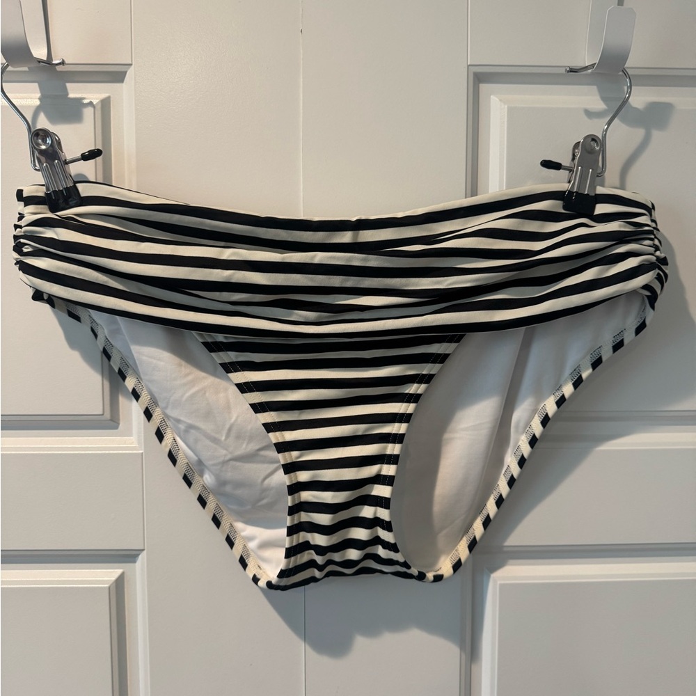 NWOT Victorias Secret Black & White Striped Full Coverage Bikini bottoms XLarge